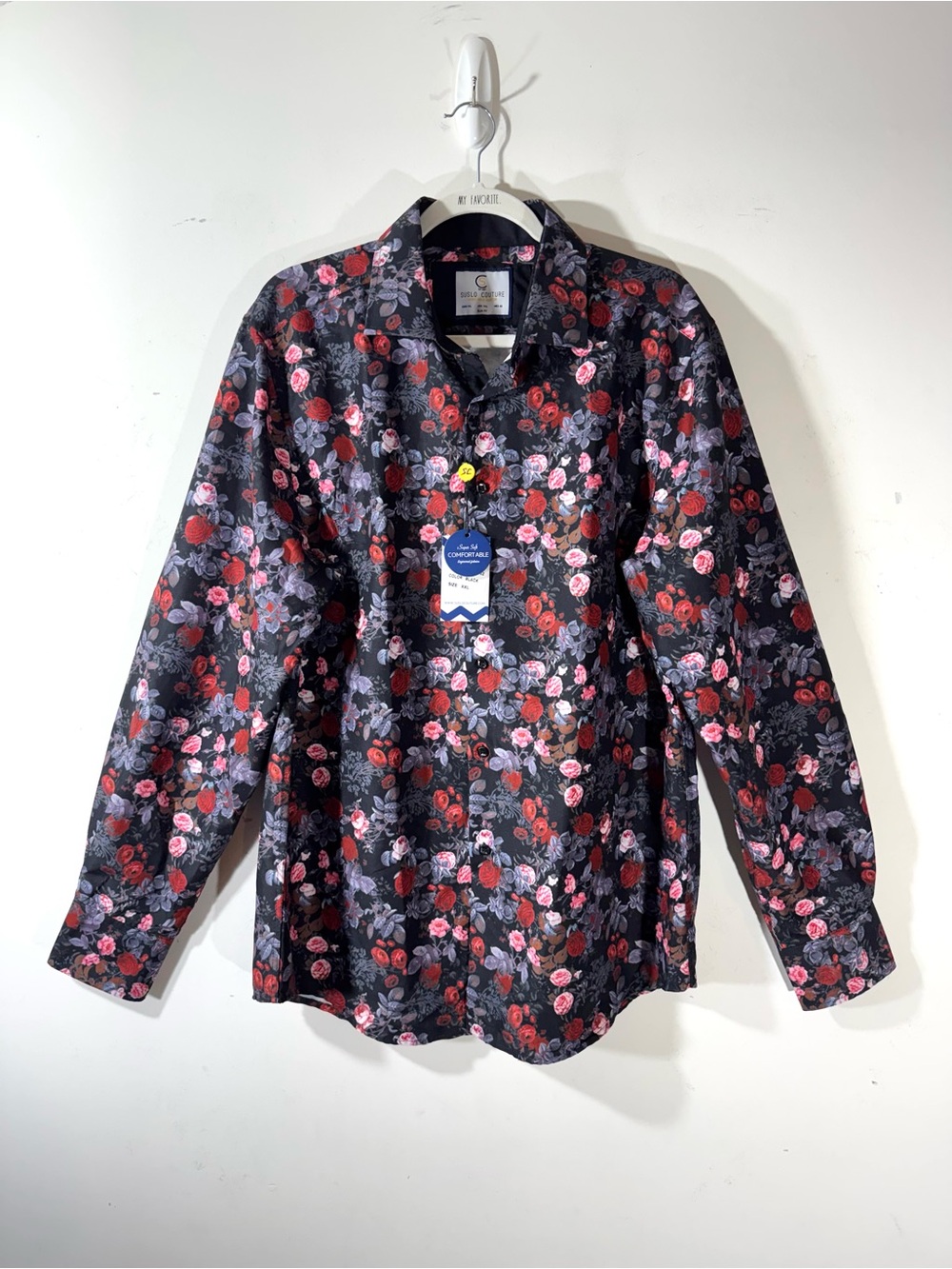 Suslo Couture Mens Floral Roses XXL Slim Fit Long Sleeve Shirt NWT
